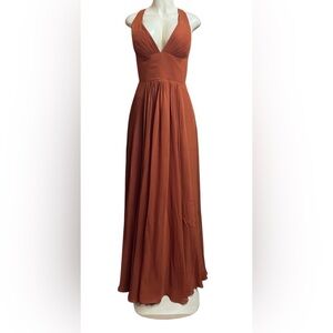Vnaix.  Orange A-line Pleated Maxi Dress for Resort Wear